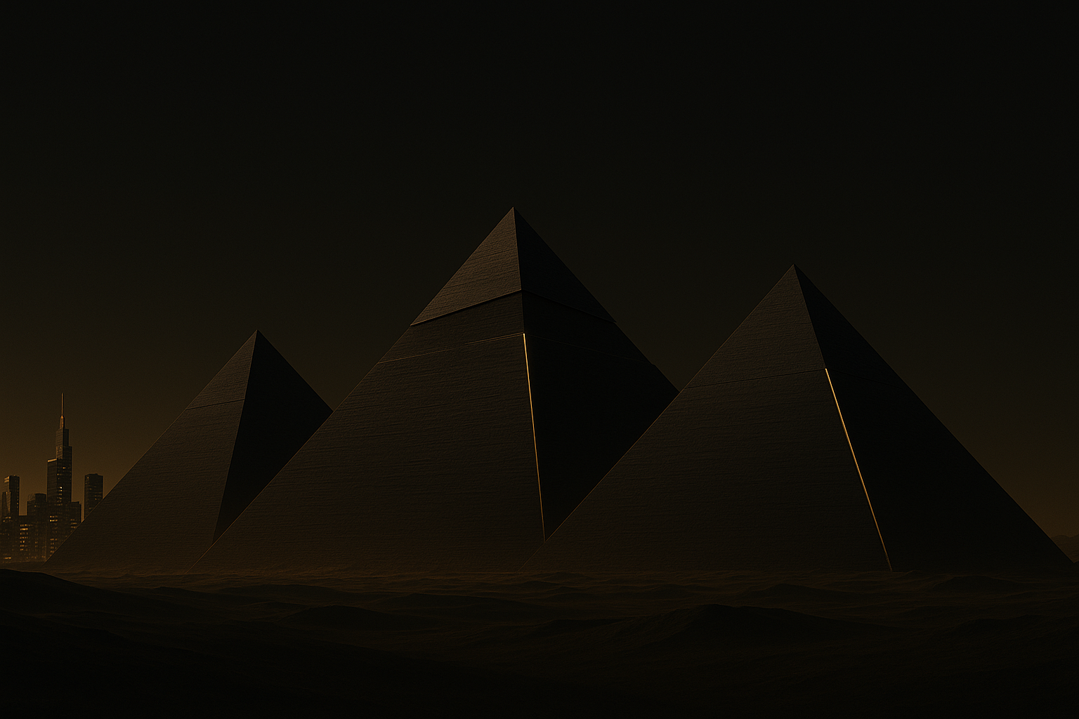 Black pyramids at twilight